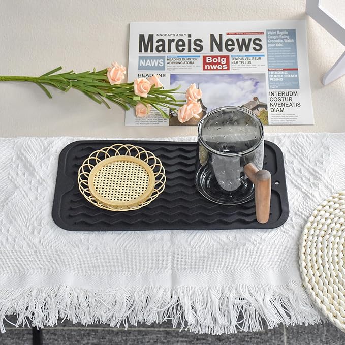 Silicone Dish Drying Mat for Multiple Usage, Easy clean, Eco-friendly, Heat-resistant Dish Drainer Mat for Kitchen Counter,Sink,Refrigerator or Drawer liner (12" x 6", Dark Green) - Image 6