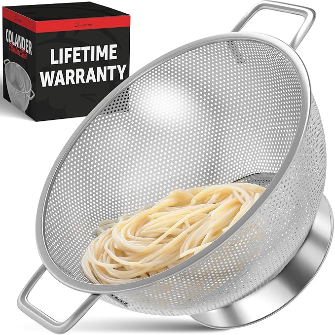 PriorityChef Premium 5Qrt Stainless Steel Colander for Kitchen, Durable Rice and Pasta Strainer with Handle, Rust-Resistant & Dishwasher Safe by PriorityChef