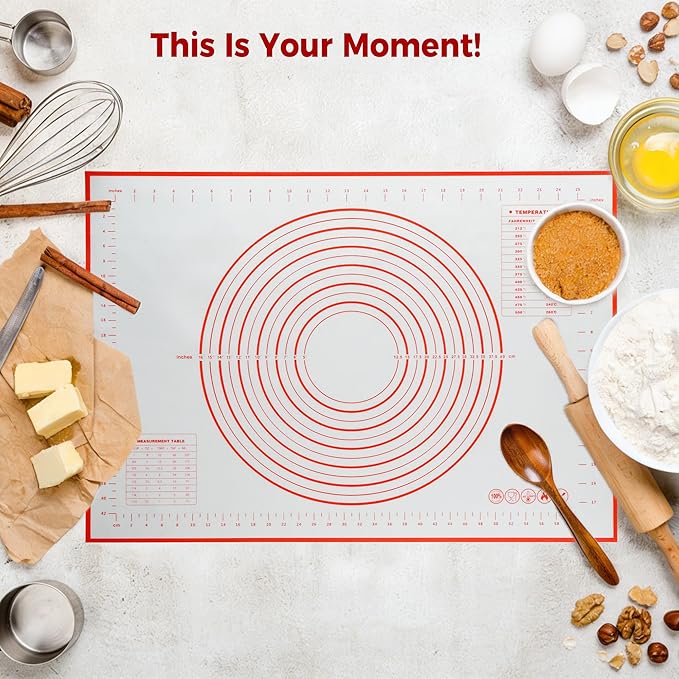 Extra Large Nonstick Silicone Pastry Mat 28x20Inch with Measurements, Food Grade Silicone Baking Mat, Non-Slip Dough Rolling Mat for Counter, Oven Liner, Fondant/Pie Crust/Sourdough Bread Baking