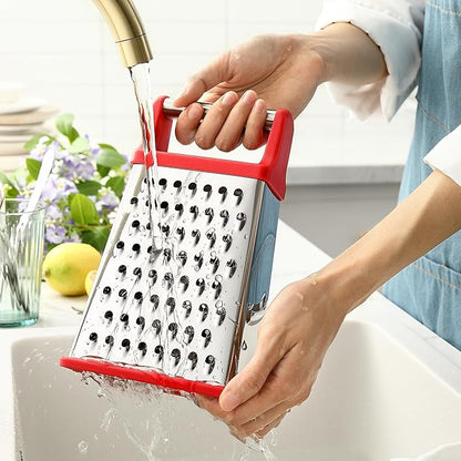 Spring Chef Professional Cheese Grater - Stainless Steel 4 Sided Box Grater for Kitchen, XL Size - Perfect Shredder for Parmesan Cheese, Carrot, Potato, Ginger - Dishwasher Safe - Red - Image 8