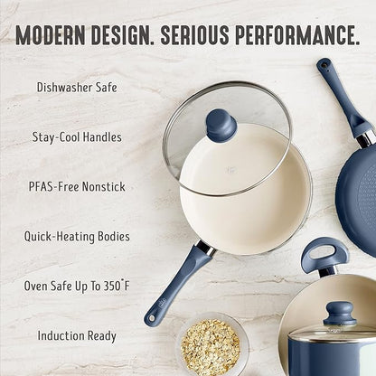 GreenLife 2 Quart Nonstick Saucepan with Lid, Non-Toxic Ceramic Pot, Dishwasher Safe, Stay-Cool Handle, Induction Ready, Fast Heating, PFAS/PFOA Free, Easy Clean, Slate Blue - Image 6