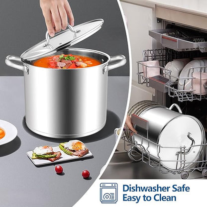 E-far 12 Quart Cooking Stock Pot, Large Stainless Steel Pot for Canning Simmering Stewing, Heavy Duty Cookware with Tri-ply Base for Induction Gas Stoves, Soup Pots with Glass Lid, Dishwasher Safe - Image 7