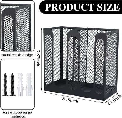 Maxcheck Metal Mesh Cup and Lid Holder Coffee Paper Cup Dispenser Lid Holder Storage Organizer Countertop or Wall Mount for Coffee Bar, Kitchen, Breakroom(2 Compartments, 8.2 x 4.1 x 7.9 Inch)