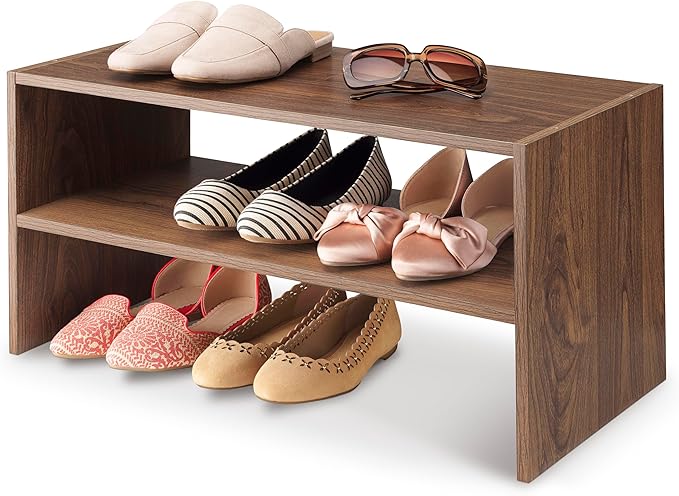 Whitmor Wood Stackable 2-Shelf Shoe Rack, Walnut, 24 inches by Whitmor