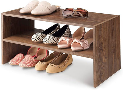 Whitmor Wood Stackable 2-Shelf Shoe Rack, Walnut, 24 inches by Whitmor