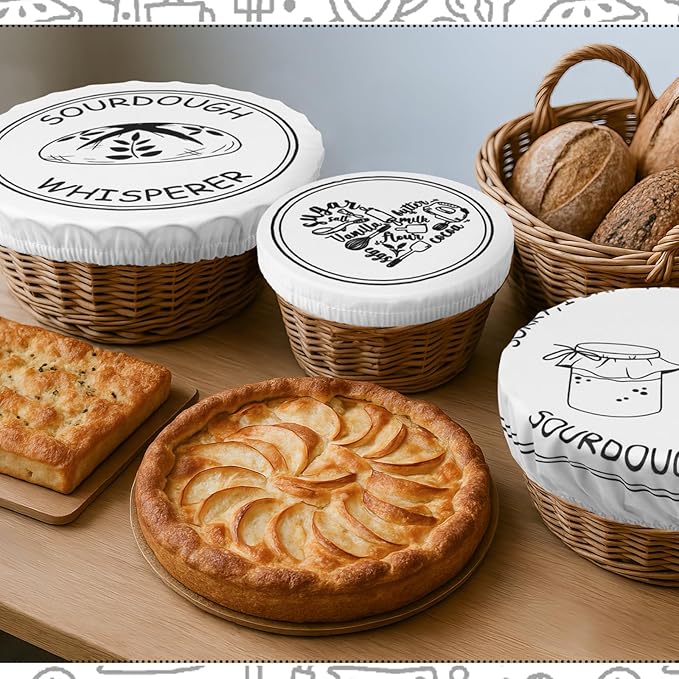 Patelai 10 Pcs Bowl Covers Reusable in 5 Size Stretch Cloth Fabric Elastic Food Storage Bowl Covers Bread Sourdough Lids for Proofing Food Fruits Leftover (Black White,Minimalist Style) - Image 6