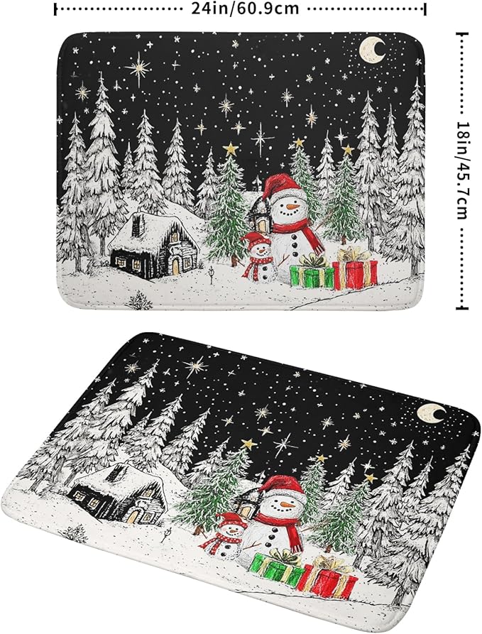 Winter Snowman Dish Drying Mat 24 X 18 in Black Microfiber Dish Pad Absorbent Holiday Kitchen Accessories - Image 2