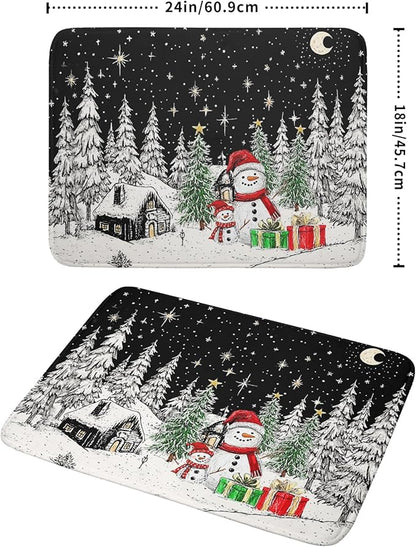 Winter Snowman Dish Drying Mat 24 X 18 in Black Microfiber Dish Pad Absorbent Holiday Kitchen Accessories - Image 2