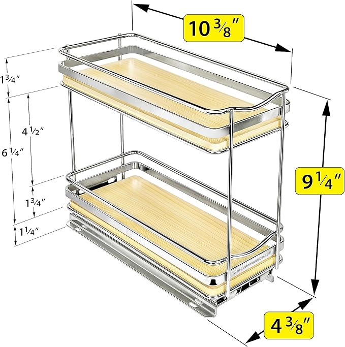 LYNK PROFESSIONAL® Élite™ Pull Out Spice Organization for Cabinets - 4-3/8 inch Wide – Spice Rack for Inside Cabinets – Wood/Chrome - Sliding Spice Rack Organizer for cabinet – Spice Rack - 2 Tier - Image 5