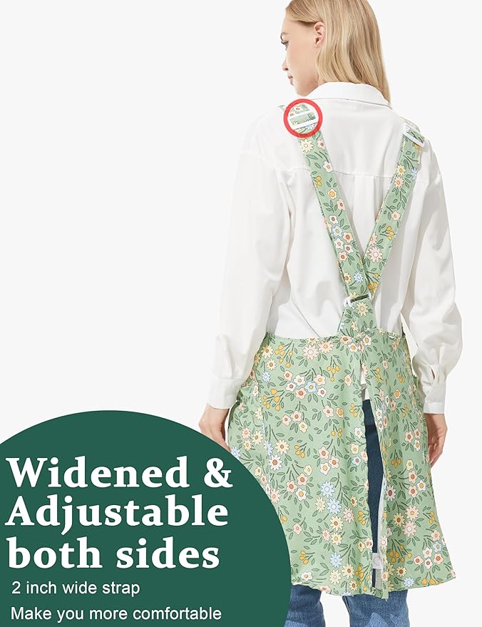 Cozy Adjustable Cross Back Aprons for Women with Pockets Cotton Linen Cooking Kitchen Baking