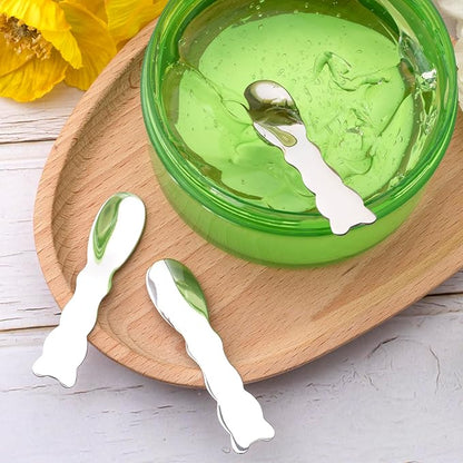 Pndeyo 3pcs Mini Stainless Steel Makeup Spatula, Reusable Cosmetic Cream Spatulas Spoon, Skincare Scoop Applicator Facial Massage Beauty Tools for Mixing and Sampling Face Eye Cream- Silver