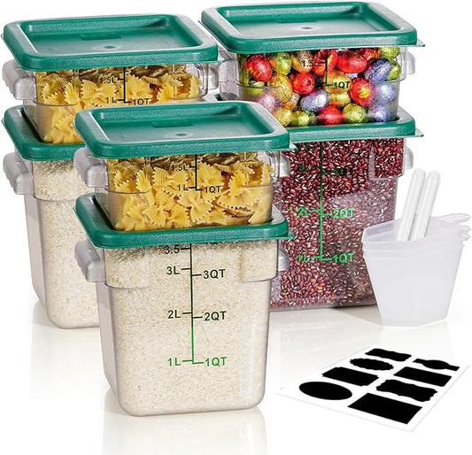 2QT4QT NSF Food Storage Containers: 6PCS [Food Grade][Hot&Cold Resistant] Commercial Clear Food Storage Containers with Lids for Restaurant Kitchen Proof Dough, Measuring Spoons Included(GREEN) by SVKLHY