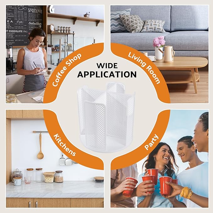 Rotating Paper Cup Dispenser with 4 Compartments, Disposable Coffee Cup Storage & Lid Holder for Countertops, Kitchen, Coffee Stations (White) - Image 6