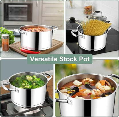 E-far Stainless Steel Stockpot, 5 Quart Pot with Glass Lid for Soup Pasta, Induction Nontoxic Cooking Pot for All Stoves, Thick Tri-Ply Bottom & Double Riveted Handle, Oven & Dishwasher Safe - Image 6