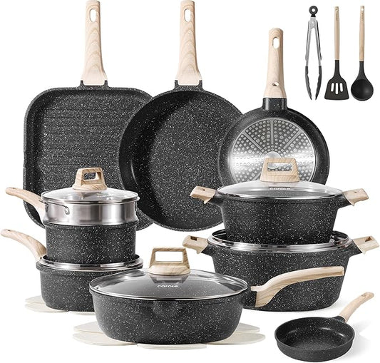 CAROTE 26Pcs Pots and Pans Set, Nonstick Cookware Sets, Granite Induction Cookware Non Stick Cooking Set w/Frying Pans & Saucepans(PFOS, PFOA Free) by CAROTE