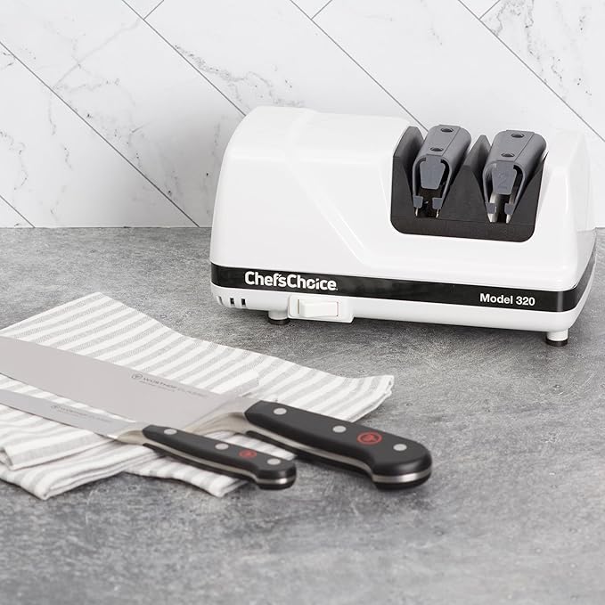 Chef'sChoice Professional Electric Knife Sharpeners FlexHone/Strop With 100-Percent Diamond Abrasives And Precision Angle Guides For 20-Degree Straight-Edge and Serrated Knives, 2-Stage, White - Image 6