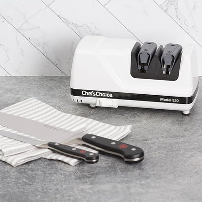 Chef'sChoice Professional Electric Knife Sharpeners FlexHone/Strop With 100-Percent Diamond Abrasives And Precision Angle Guides For 20-Degree Straight-Edge and Serrated Knives, 2-Stage, White - Image 6