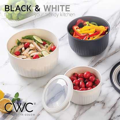 COOK WITH COLOR Prep Bowls with Lids- Wide and Deep Nesting Plastic Small Mixing Bowl Set with Lids, 12 Piece Set - Deep Bowls, Speckled Black - Image 3