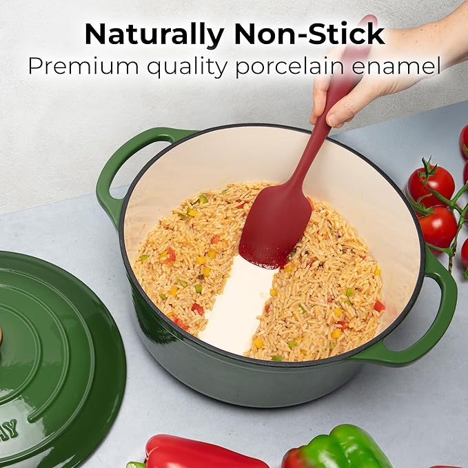 Zulay Kitchen 7.7 Quart Enameled Cast Iron Dutch Oven Pot with Lid – Premium Durability & Oven Safe up to 500°F – Heavy Duty Cookware Perfect for Bread Baking, Stews, Braising & Roasting – Green - Image 5