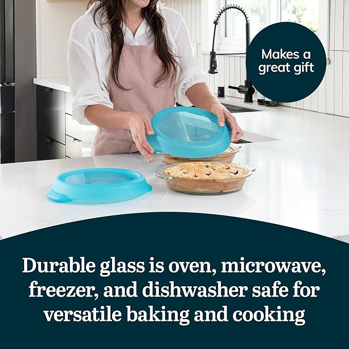 Libbey Baker’s Premium 2 Piece Glass Pie Plate, Stackable, Space Saving Casserole Dish Set with Lids, Glass Baking Dish Set for Fruit Pies, Quiches - Image 5
