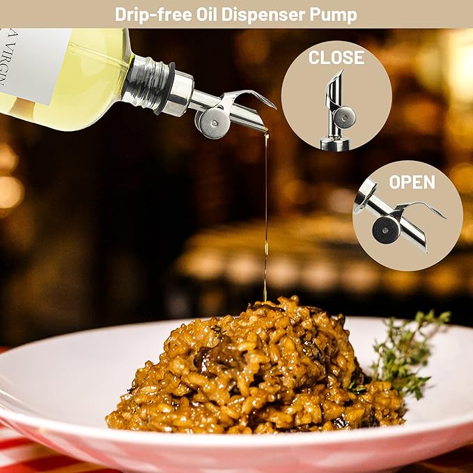 3PCS Oil Dispensers with Labels 16.23oz Kitchen Cooking Glass Bottles Containers with 304 Stainless Steel Automatic Pump Heads Anti-Corrosion & Rustproof - Image 6