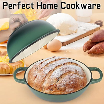 Enameled Cast Iron Bread Oven, Dutch Oven Pot with Lid, 10" Bread Dutch Oven for Sourdough Bread Baking, 6 Quarts Bread Pan with Dome Lid, Non-stick Cookware for Homemade Bread, Green