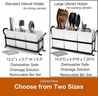 Czlizdyt Large Kitchen Utensil Holder, Drainage Utensil Caddy for Countertop, 3pcs Bins Set Cooking Utensil Organizer for Spoons, Spatulas, White - Image 7