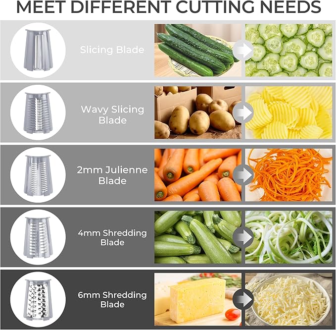 SUSTEAS Rotary Cheese Grater with Handle - Vegetable Shredder with 5 Well-designed Blades & Strong Suction Base,Round Mandoline Slicer & Food Chopper for Kitchen,with Blade Storage Box(Gray) - Image 3