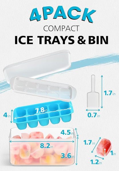 DOQAUS Ice Cube Tray with Lid and Bin - 4 Pack Ice Bucket Kits, Stackable Silicone Ice Trays for Freezer, Easy Pop Out, BPA Free for Cocktail, Coffee, Soup, Food, RV, Kitchen - Image 6