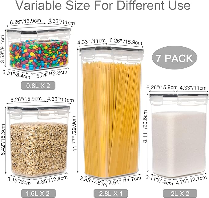 PANTRYSTAR Airtight Food Storage Containers with Lids, 7 PCS BPA Free Kitchen Canisters for Spaghetti, Pasta, Dry Food, Flour and Sugar, Plastic Canisters for Pantry Organization and Storage - Image 2