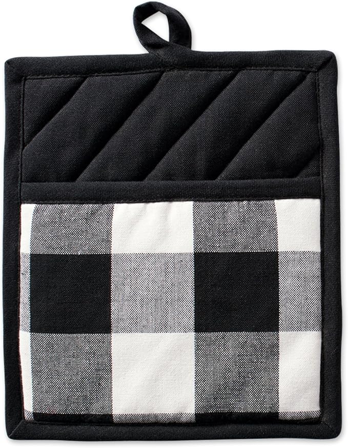 DII Buffalo Check Kitchen Collection, Classic Farmhouse Kitchen Set, Potholder, Black & White, 2 Piece