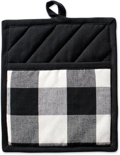 DII Buffalo Check Kitchen Collection, Classic Farmhouse Kitchen Set, Potholder, Black & White, 2 Piece