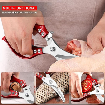 MAD SHARK Professional Heavy Duty Poultry Shears - Kitchen Shears for Spatchcocking Chicken and Meat Cutting, Multi-Purpose Kitchen Scissors for Food, Spring-loaded (Red) - Image 3
