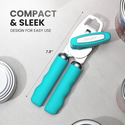 Zulay Kitchen Heavy Duty Stainless Steel Can Opener Manual with Bottle Opener - Rust Proof Manual Can Opener With Turn Knob & Comfy Soft Grip Handles - Turquoise - Image 2