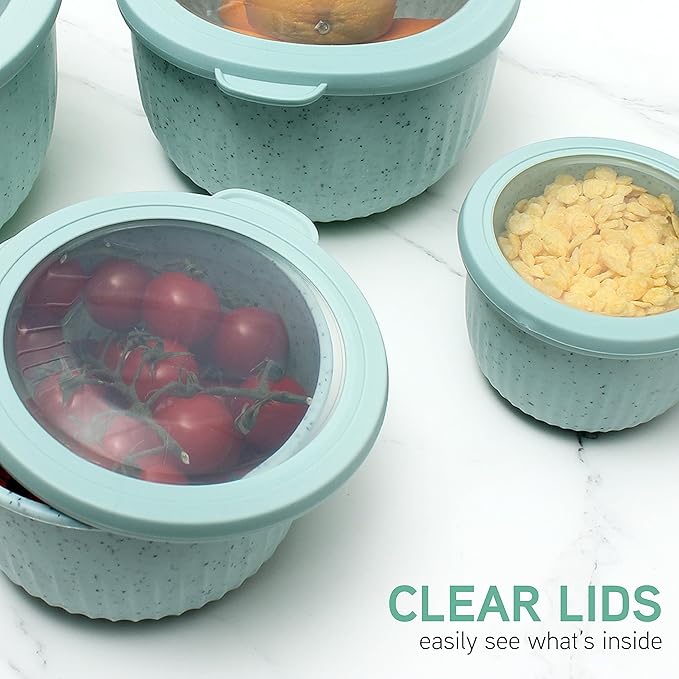COOK WITH COLOR Prep Bowls with Lids- Wide and Deep Nesting Plastic Small Mixing Bowl Set with Lids, 8 Piece Set - Deep Bowls, Speckled Mint - Image 5
