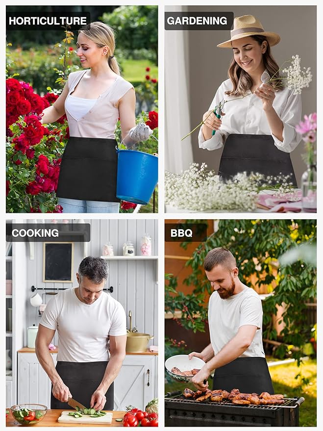 Syntus 3 Pack Server Aprons with 3 Pockets, 100% Cotton Waitress Waiter Waist Apron, 11.5-inch Black - Image 7