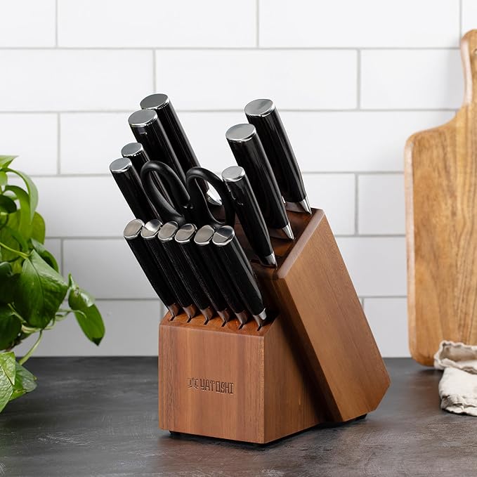 Yatoshi Professional Kitchen Knife Set, 15 Pieces, High Carbon Stainless Steel, Ergonomic Handle - Image 7