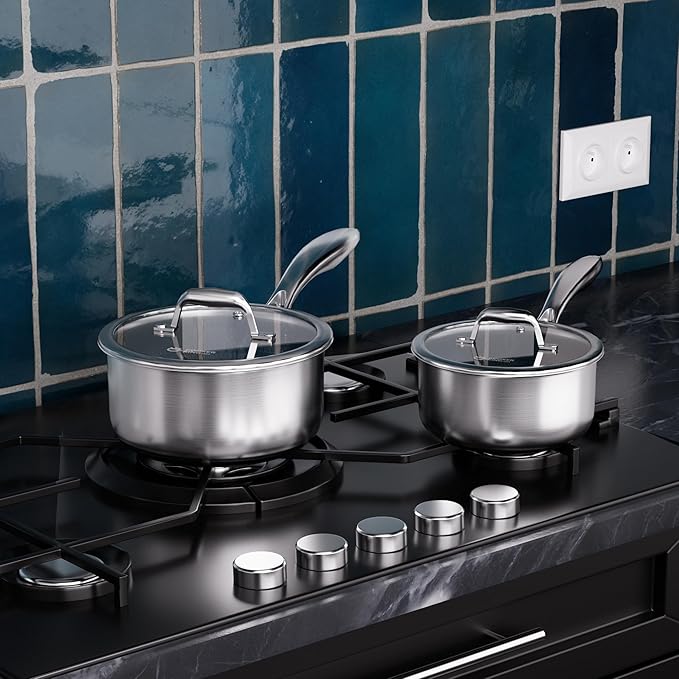 COOKER KING Sauce Pan Set, 1.5 QT & 2 QT Saucepan with Lid, Hybrid Ceramic Nonstick Saucepan, non stick Sauce pot, Stainless steel Cookware, Induction Compatible (PFAS/PFOA/PTFE Free) - Image 5
