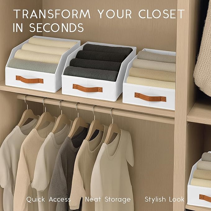 Homsorout Fabric Storage Bins for Organizing - 12 Pack Large Trapezoid Collapsible Storage Bins with Front Handle, Closet Organizers and Storage for Bedroom, Home Shelves, Small Spaces, White - Image 4
