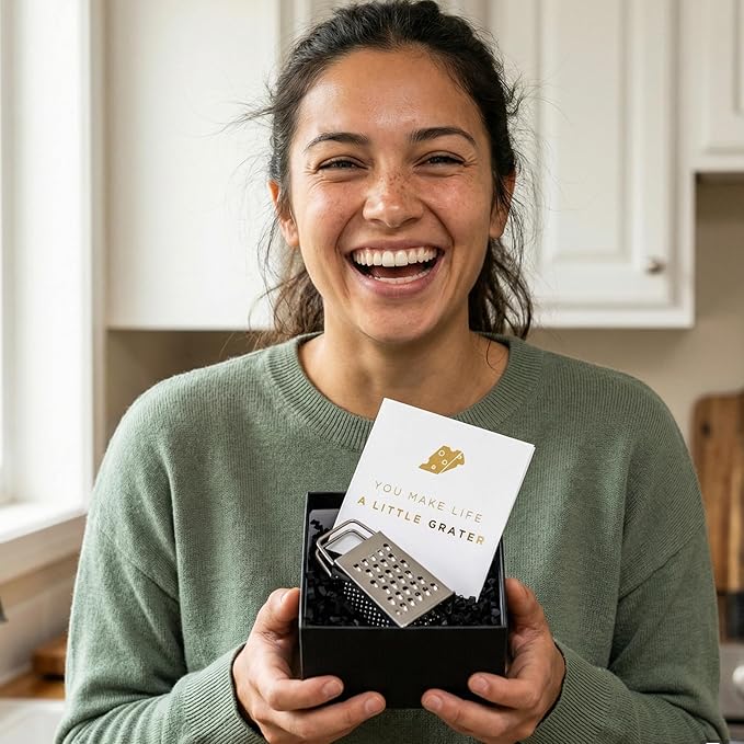 Mini Cheese Grater Gift Set - Funny Chef Gift, Friends, Coworkers, or Foodies | “You Make Life a Little Grater” Card, Mini Grater & Gift Box | Stainless Steel Small Grater Kitchen Tool