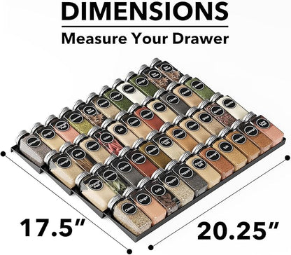 SpaceAid Spice Drawer Organizer with 44 Spice Jars, 386 Spice Labels, 4 Tier Seasoning Rack Tray Insert for Kitchen Drawers, 20.25" Wide x 17.5" Deep - Image 4
