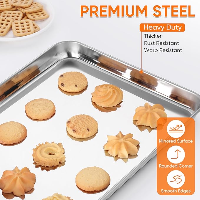 LIANYU Stainless Steel Tray for Baking, 9.2x7” Small Cookie Baking Sheet Pan, Metal Cooking Sheet Tray for Oven, Rust Free & Mirror Finish, Dishwasher Safe, 2 Pack - Image 3