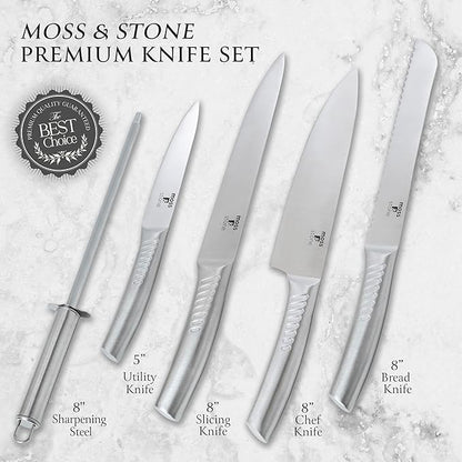 Moss & Stone Professional Kitchen Knife Chef Set, 6 Pcs Small Knife Set With Block, Premium Kitchen Knife Set Stainless Steel, Scratch Resistant & Rust Proof, Knife Block With Sharp Cooking Knives. - Image 2