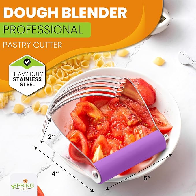 Spring Chef Large Dough Blender For Baking, Stainless Steel Puff Pastry Cutter Tool with Soft Grip Handle, Dishwasher Safe Dough Cutter Tool, Manual Pastry Blender for Easy Mixing - Orchid - Image 2