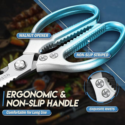 TIJERAS Kitchen Scissors Set Blue - Stainless Steel Kitchen Shear, Sharp Meat Scissors Dishwasher Safe, Heavy Duty Poultry Shears, Japanese Cooking Scissor for Food, Chicken,Turkey, Christmas Gifts - Image 5
