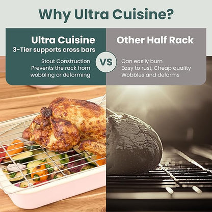 Ultra Cuisine Heavy Duty 3 Tiers Stackable, 16" x 10" Cooling Rack for Cooking and Baking - Professional Grade Premium 100% Stainless Steel Baking Rack & Wire Cooling Mesh - Dishwasher Safe - Pack 3 - Image 8