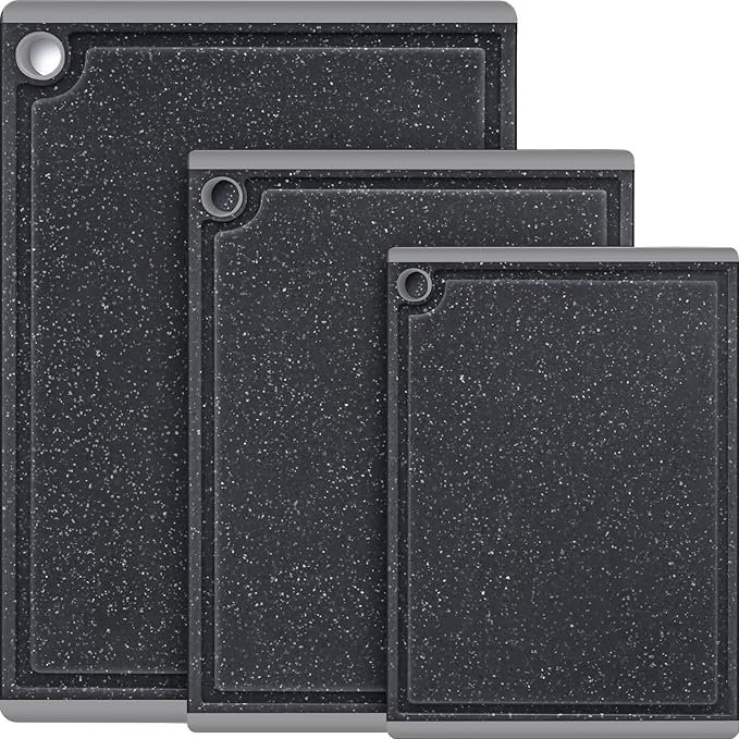 Kikcoin Plastic Cutting Boards for Kitchen, 3-Piece Large Cutting Board Set Dishwasher Safe Chopping Boards with Non-slip Feet and Juice Grooves, Light Gray by Kikcoin