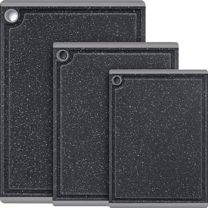 Kikcoin Plastic Cutting Boards for Kitchen, 3-Piece Large Cutting Board Set Dishwasher Safe Chopping Boards with Non-slip Feet and Juice Grooves, Light Gray by Kikcoin