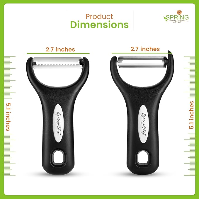 Spring Chef Premium Y & Vegetable Julienne Peeler Set for Kitchen with Stainless Steel Sharp Blades - Carrot Peelers with Comfortable Handles - Perfect for Zucchini, Cucumber, Papaya, Potato - Black - Image 8