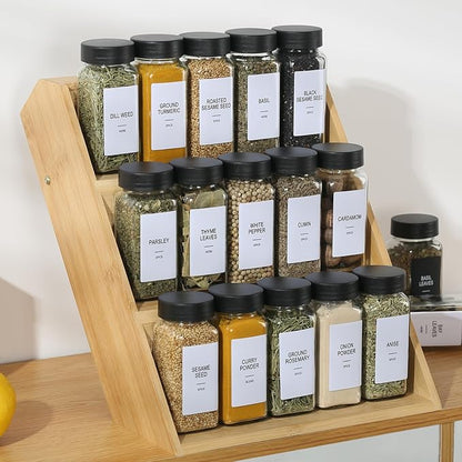 24 Glass Spice Jars with Labels, Spice Jar Set, 4oz Spice Containers, Seasoning Containers with Black Airtight Lids and Shaker Lids, Square Empty Spice Bottles, 492 Labels, 1 Funnel - Image 5